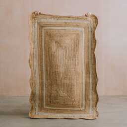Graham and Green Scalloped Natural & White Jute Rug - 150 x 90cm - thumbnail 1