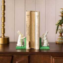 Graham and Green Antiqued Cast Iron White Rabbit Bookends