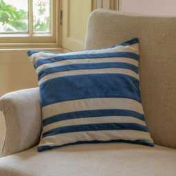 Graham and Green Leba Blue Velvet & Linen Square Cushion - thumbnail 2