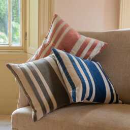 Graham and Green Leba Blue Velvet & Linen Square Cushion