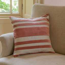 Graham and Green Leba Blue Velvet & Linen Square Cushion - thumbnail 3