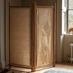 Graham and Green Teak and Linen Screen - thumbnail 1