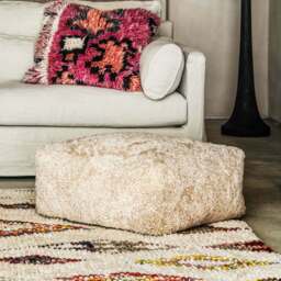 Graham and Green Eggshell Curly Sheepskin Pouffe
