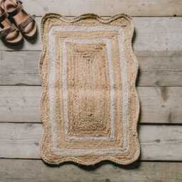 Graham and Green Scalloped Natural & White Jute Rug - 90 x 60cm - thumbnail 1