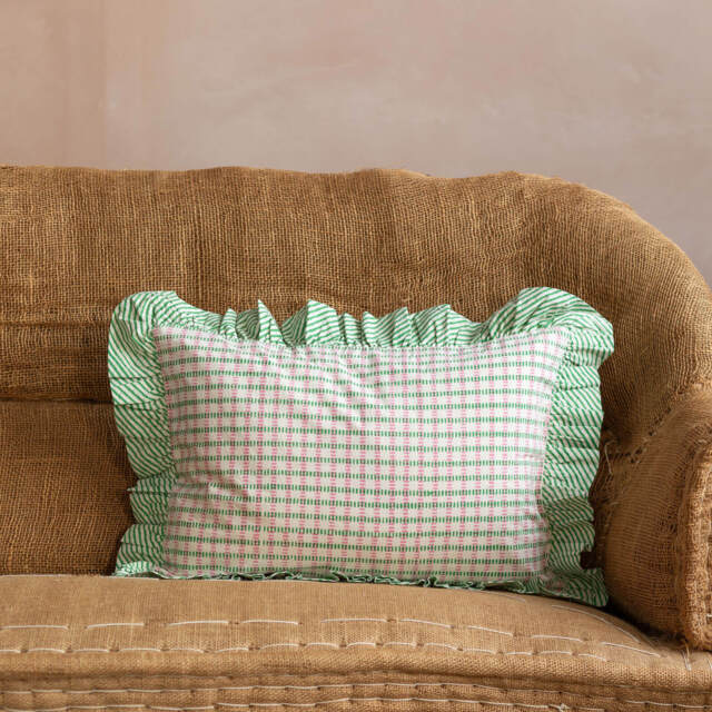 Graham and Green Sundae Green & Pink Frill Rectangular Cushion - image 1