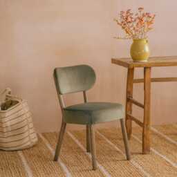 Graham and Green Rigby Moss Green Velvet Dining Chair with Natural Legs