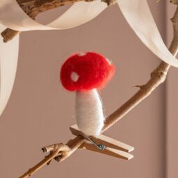 Graham and Green Wool Felted Toadstool on a Peg Christmas Tree Decoration