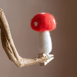 Graham and Green Wool Felted Toadstool on a Peg Christmas Tree Decoration - thumbnail 2