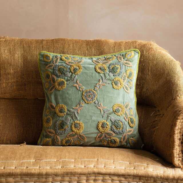 Graham and Green Romy Embroidered Velvet Square Cushion - image 1