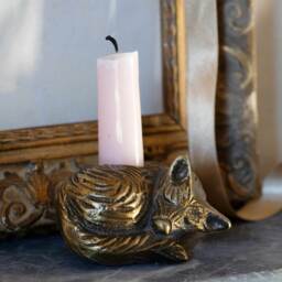 Graham and Green Sleeping Fox Antiqued Brass Candle Holder - thumbnail 2