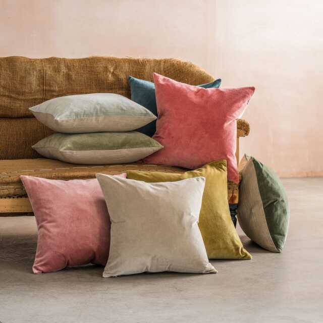Graham and Green Mocha Rose Velvet & Linen Backed Square Cushion - image 1