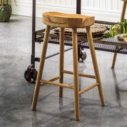 Graham and Green Oak Farmhouse Kitchen Stool - thumbnail 2