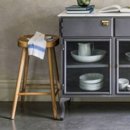 Graham and Green Oak Farmhouse Kitchen Stool - thumbnail 1