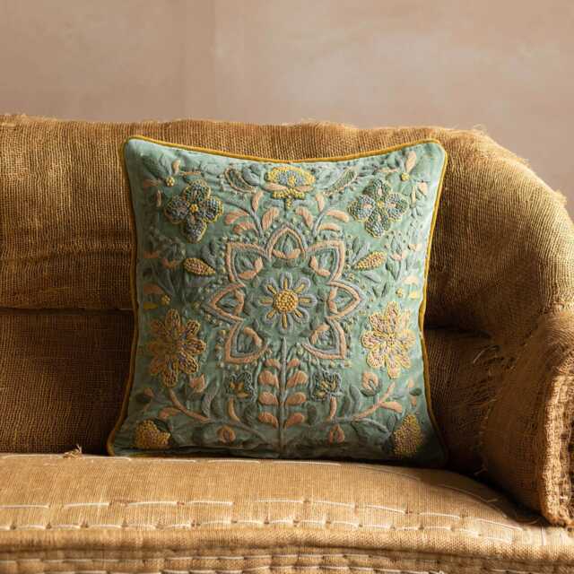 Graham and Green Ione Embroidered Velvet Square Cushion - image 1