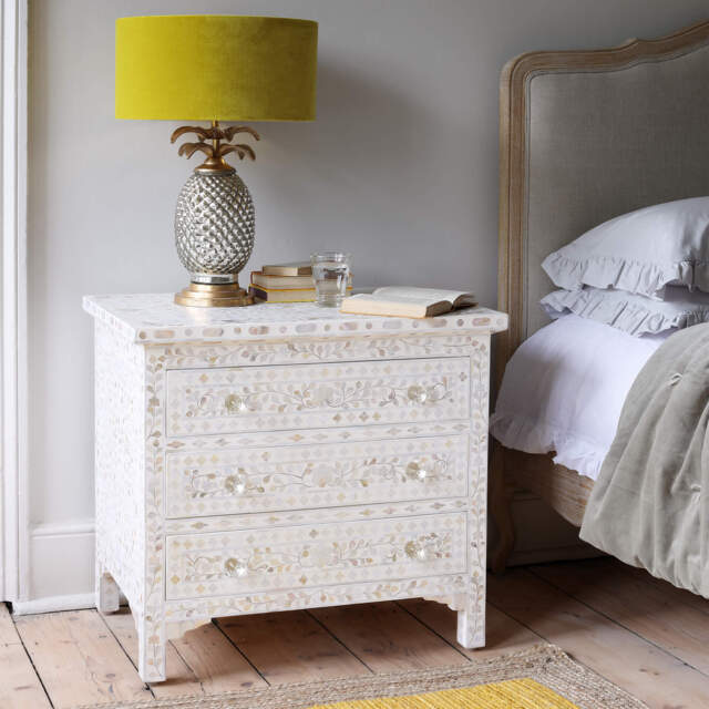 Graham and Green Classic White Mother of Pearl Large Bedside Table - image 1
