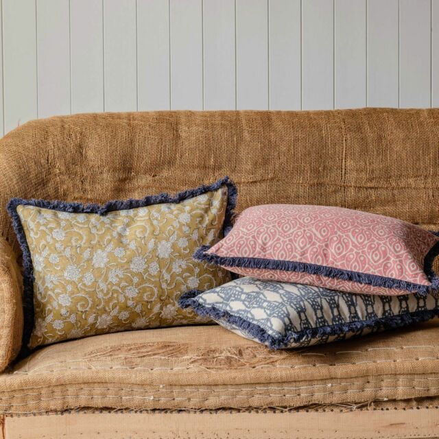 Graham and Green Colaba Rectangular Block Printed Cotton Cushion - image 1