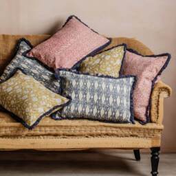 Graham and Green Colaba Rectangular Block Printed Cotton Cushion - thumbnail 5