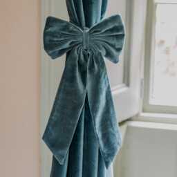 Graham and Green Set of Two Smoke Blue Velvet Bow Curtain Tie Backs