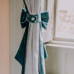 Graham and Green Set of Two Smoke Blue Velvet Bow Curtain Tie Backs - thumbnail 2