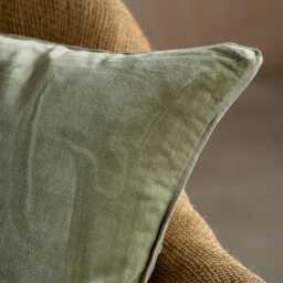 Graham and Green Thyme Velvet Square Cushion with Linen Trim - thumbnail 2