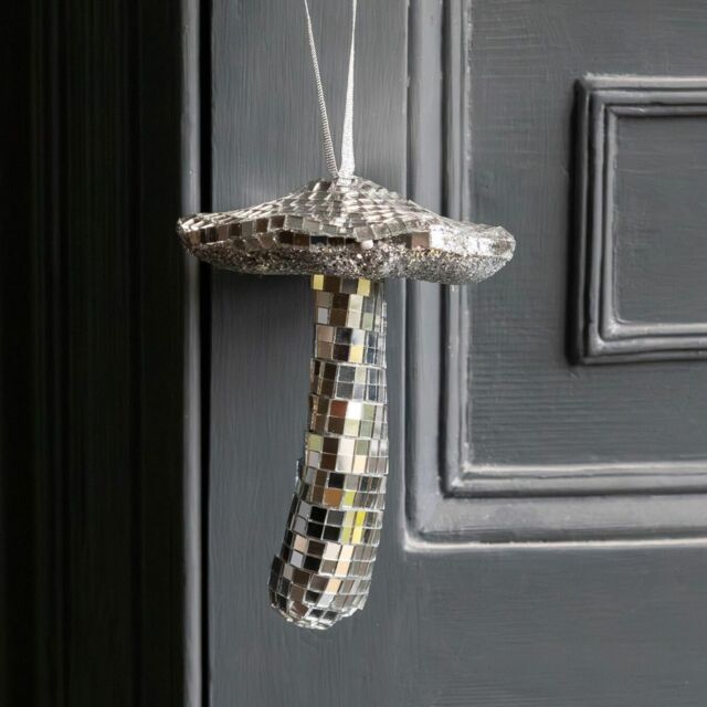 Graham and Green Silver Disco Toadstool Christmas Tree Decoration