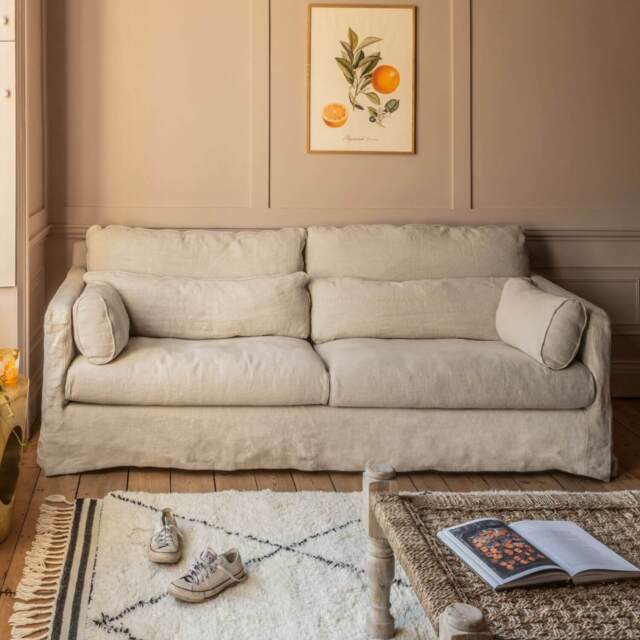 Graham and Green Jasmine Natural Belgian Linen Two Seater Sofa - image 1