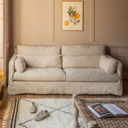 Graham and Green Jasmine Natural Belgian Linen Two Seater Sofa