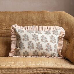 Graham and Green Amelia Floral Block Printed Rectangular Cushion Small - thumbnail 5