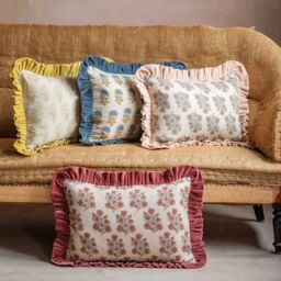 Graham and Green Amelia Floral Block Printed Rectangular Cushion Small - thumbnail 1
