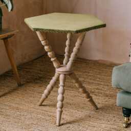 Graham and Green Moss Velvet Hexagonal Bobbin Side Table - thumbnail 2