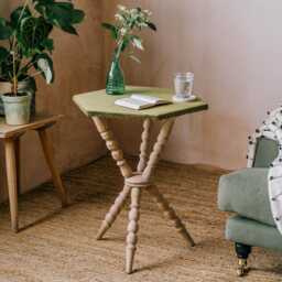 Graham and Green Moss Velvet Hexagonal Bobbin Side Table - thumbnail 1
