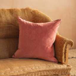 Graham and Green Tea Rose Velvet Square Cushion with Linen Trim - thumbnail 1