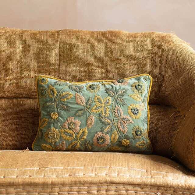 Graham and Green Viola Embroidered Green Velvet Rectangular Cushion - image 1