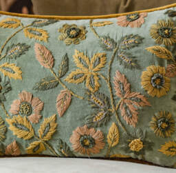 Graham and Green Viola Embroidered Green Velvet Rectangular Cushion - thumbnail 2