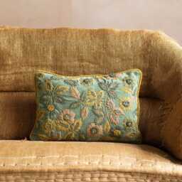 Graham and Green Viola Embroidered Green Velvet Rectangular Cushion - thumbnail 1