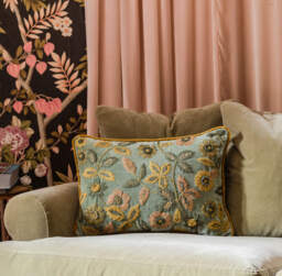 Graham and Green Viola Embroidered Green Velvet Rectangular Cushion - thumbnail 4