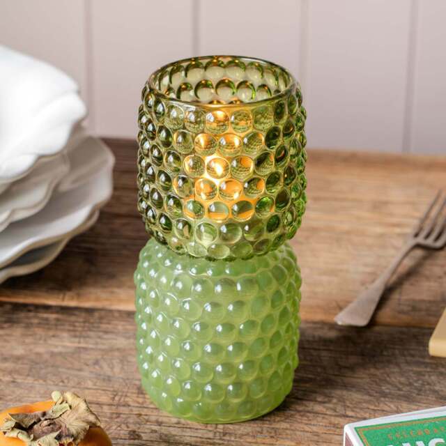 Graham and Green Small Green Stack Tealight Holder - image 1