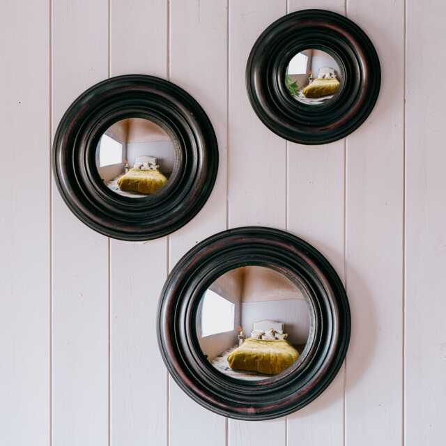 Graham and Green Antiqued Black Large Round Convex Wall Mirror - image 1