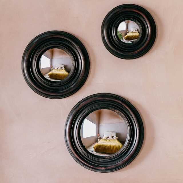 Graham and Green Antiqued Black Large Round Convex Wall Mirror - image 1