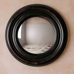 Graham and Green Antiqued Black Large Round Convex Wall Mirror - thumbnail 2