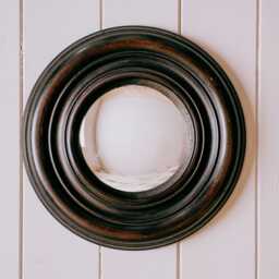 Graham and Green Antiqued Black Large Round Convex Wall Mirror - thumbnail 3