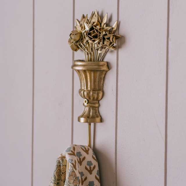 Graham and Green Vase of Flowers Antiqued Brass Wall Hook - image 1