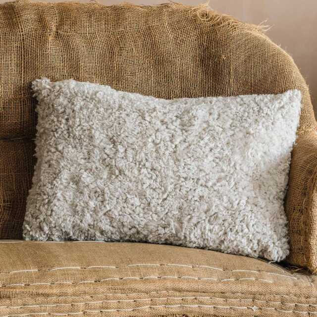 Graham and Green Eggshell Curly Sheepskin Rectangular Cushion - image 1