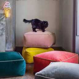 Graham and Green Mustard Velvet Pouffe - thumbnail 3