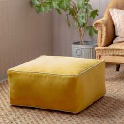 Graham and Green Mustard Velvet Pouffe - thumbnail 1