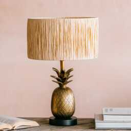 Graham and Green Antique Brass Pineapple Round Base Table Lamp
