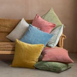 Graham and Green Mustard Velvet with Linen Piping Large Square Cushion