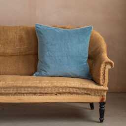 Graham and Green Mustard Velvet with Linen Piping Large Square Cushion - thumbnail 4