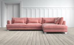 Graham and Green Dakota 3 Seater Right Chaise Sofa in Salmon Vintage Velvet