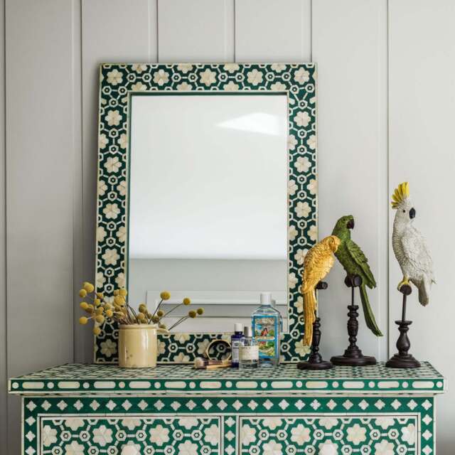 Graham and Green Large Jade Green Floral Bone Inlay Mirror